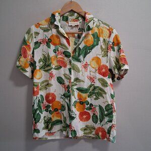 Cynthia Rowley NWT Linen Blend Short Sleeve Orange Grapefruit Button Up Small
